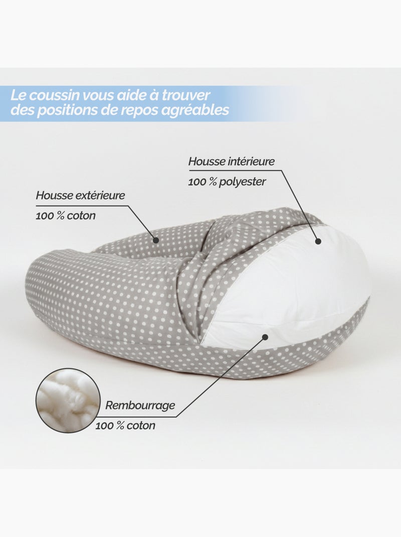 Coussin de grossesse, de maternité et d'allaitement déhoussable - Monsieur Bébé Gris Blanc - Kiabi