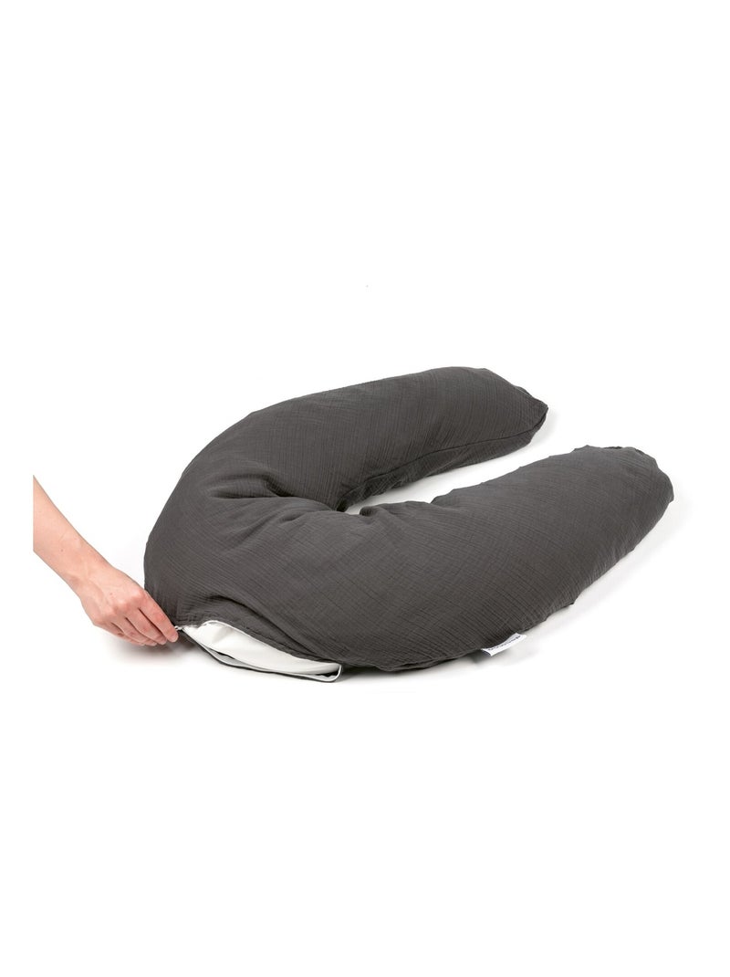 Coussin de grossesse et d'allaitement comfy big en coton bio 'doomoo' Gris foncé - Kiabi