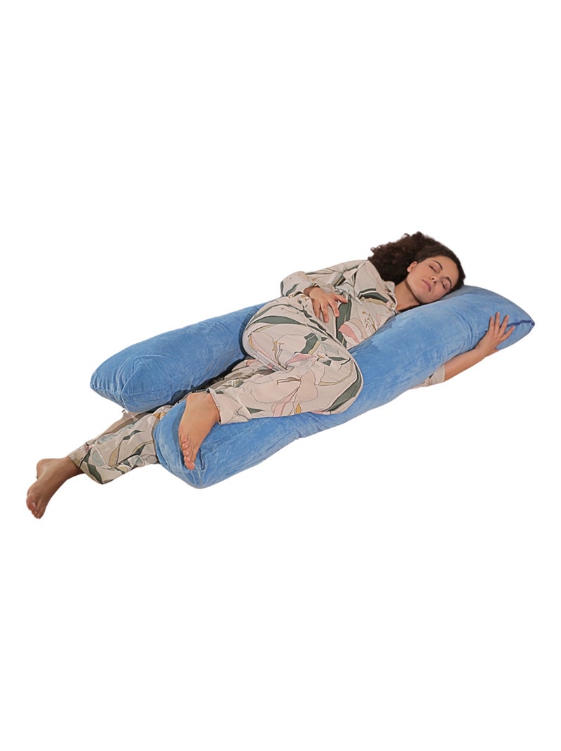 Coussin de Grossesse et d'Allaitement Velours 140x80cm - Déhoussable - Bananair Bleu - Kiabi