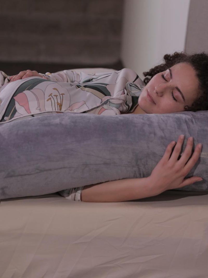 Coussin de Grossesse et d'Allaitement Velours 140x80cm - Déhoussable - Bananair Gris - Kiabi