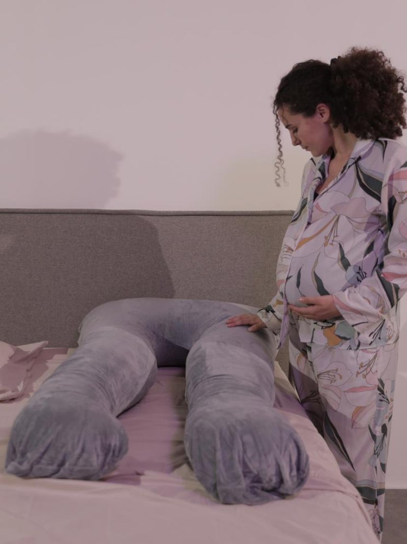 Coussin de Grossesse et d'Allaitement Velours 140x80cm - Déhoussable - Bananair Gris - Kiabi