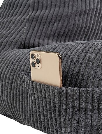 Coussin de lecture déhoussable en velours côtelé 80x50x70 cm gris