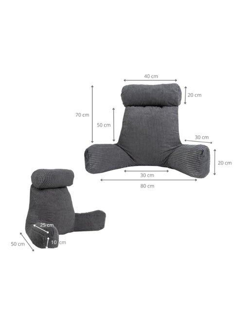 Coussin de lecture déhoussable en velours côtelé 80x50x70 cm gris - Kiabi Coussin de lecture déhoussable en velours côtelé 80x50x70 cm gris - Kiabi