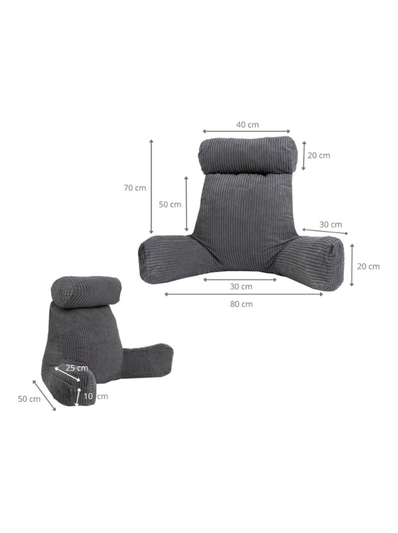 Coussin de lecture déhoussable en velours côtelé 80x50x70 cm gris Gris - Kiabi