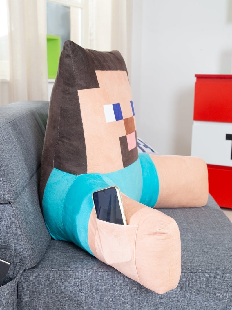 Coussin de lecture Steve avec dossier haut et accoudoirs 'Roba' - Minecraft Bleu Beige - Kiabi