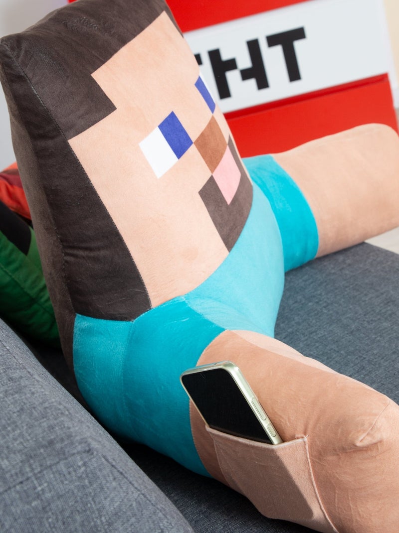 Coussin de lecture Steve avec dossier haut et accoudoirs 'Roba' - Minecraft Bleu Beige - Kiabi