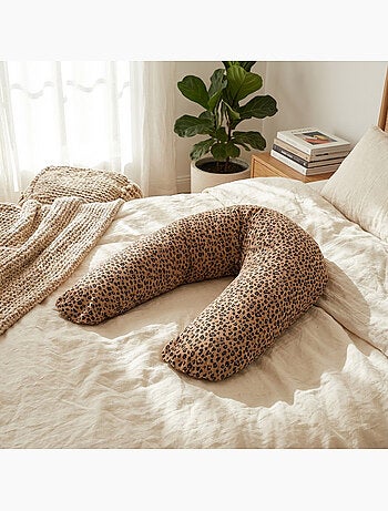 Coussin de Maternité 3 en 1 : Grossesse, Allaitement, Repos Bébé - Housse Double Gaze Coton Léopard