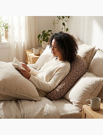 Coussin de Maternité 3 en 1 : Grossesse, Allaitement, Repos Bébé - Housse Double Gaze Coton Léopard
