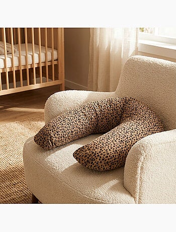 Coussin de Maternité 3 en 1 : Grossesse, Allaitement, Repos Bébé - Housse Double Gaze Coton Léopard