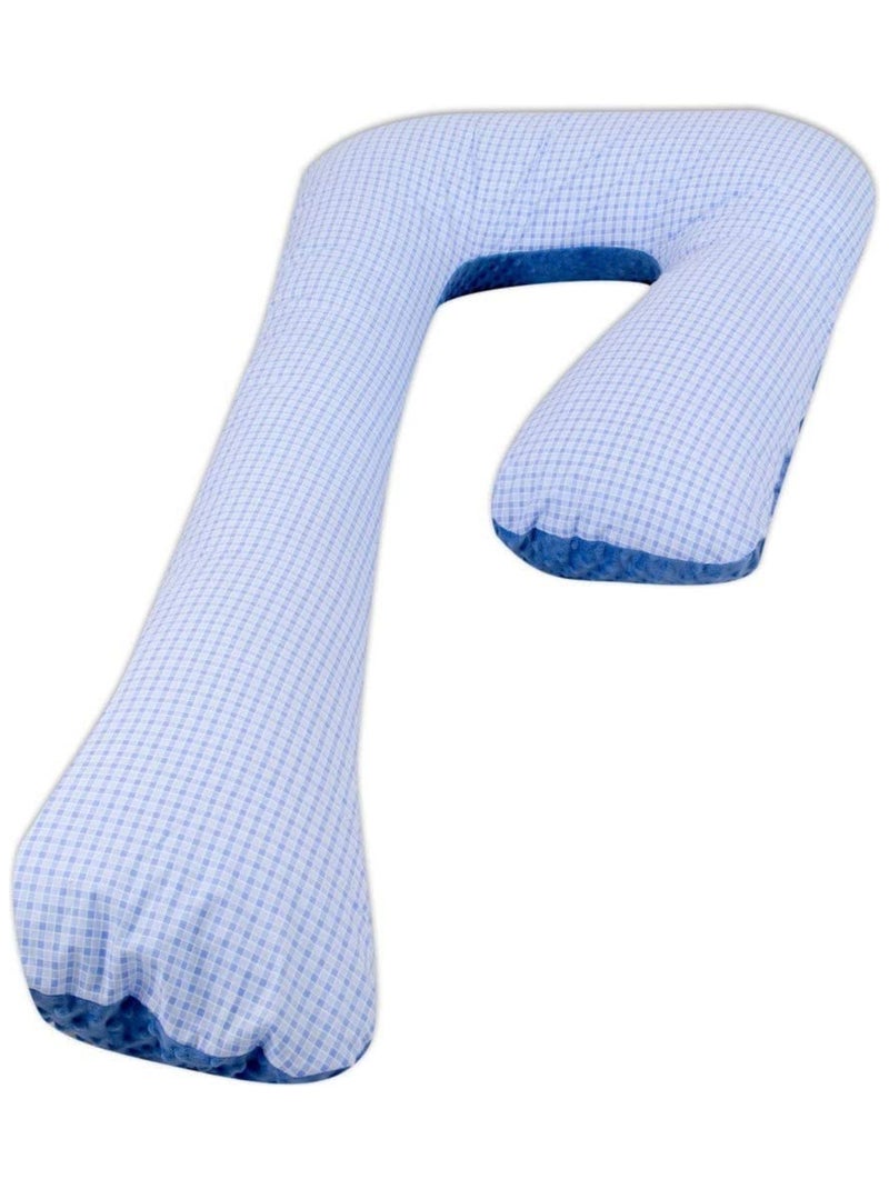 Coussin de maternité Grossesse Allaitement Minky et Coton forme en 7 à carreaux  Bleu - Kiabi
