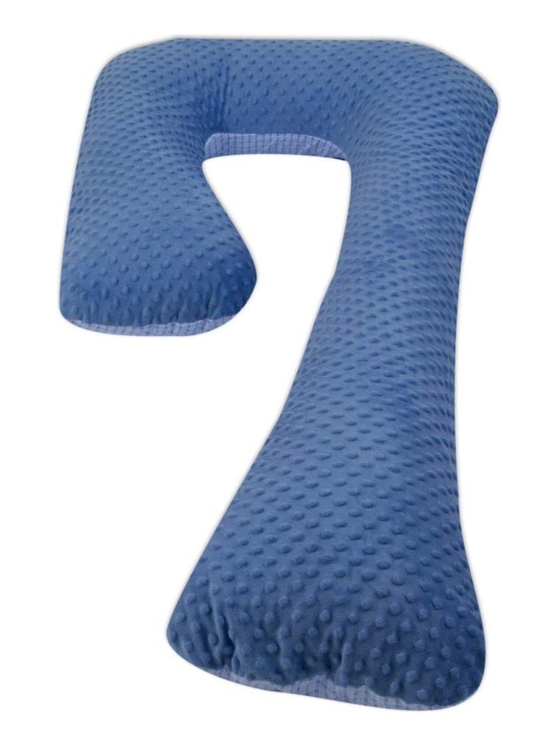 Coussin de maternité Grossesse Allaitement Minky et Coton forme en 7 à carreaux  Bleu - Kiabi