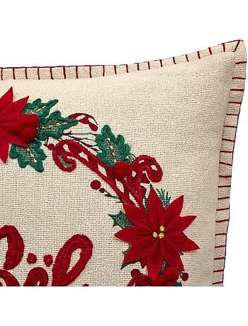 Coussin de noël brodé couronne 45 x 45 cm