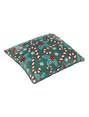 Coussin de Noël motifs houx et sucres d'orge
