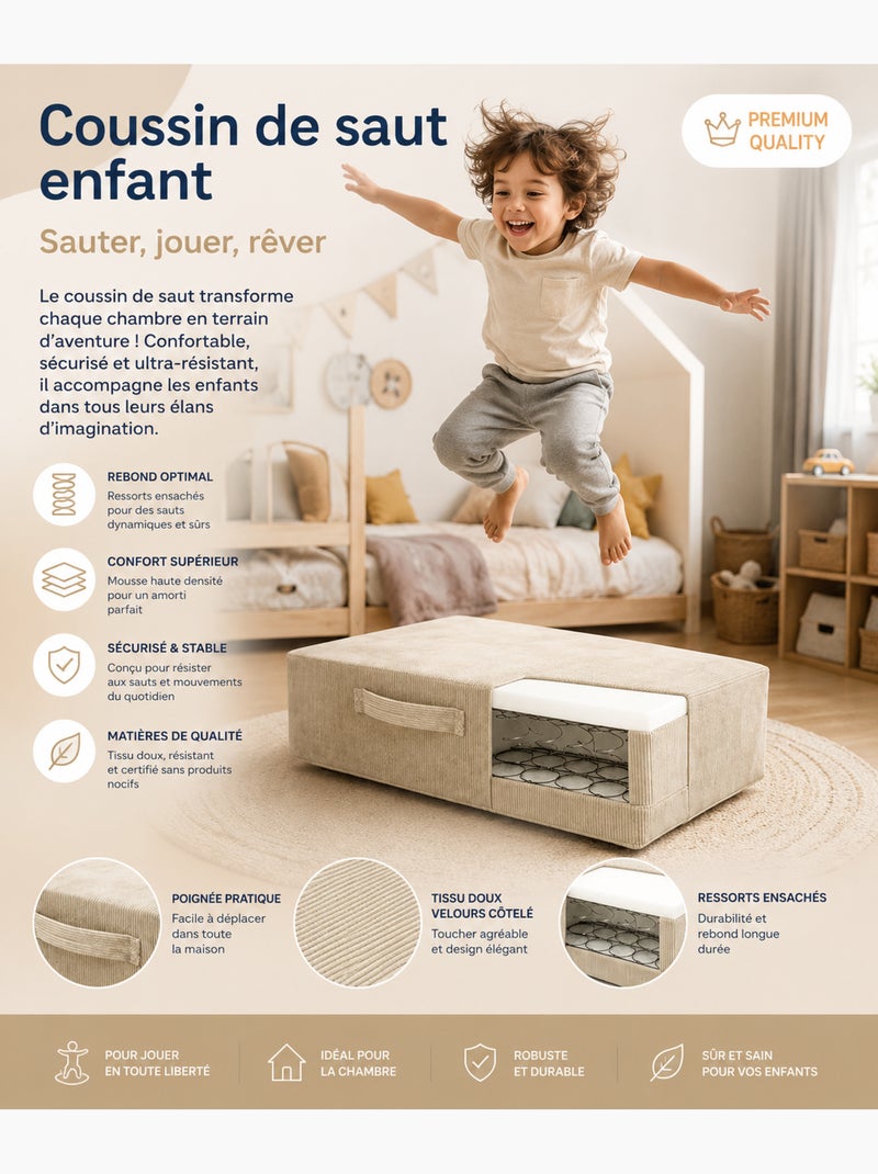 Coussin de saut enfant pour chambre ludique Beige - Kiabi