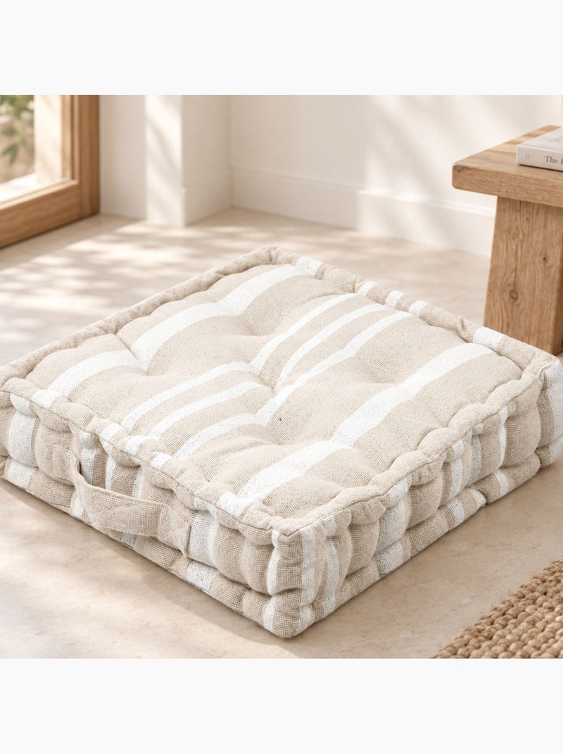Coussin de sol 100% coton épais et moelleux à rayures Crème - Kiabi