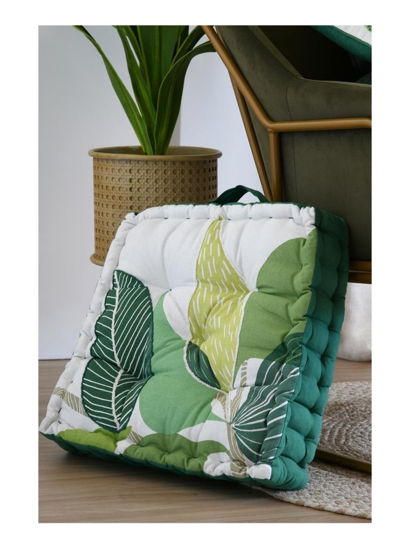 Coussin de sol 45 x 45 cm Zira feuillages Vert émeraude - Kiabi