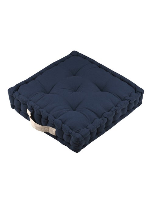 Coussin de sol 45x45x10cm marine et lin 100% coton - Kiabi