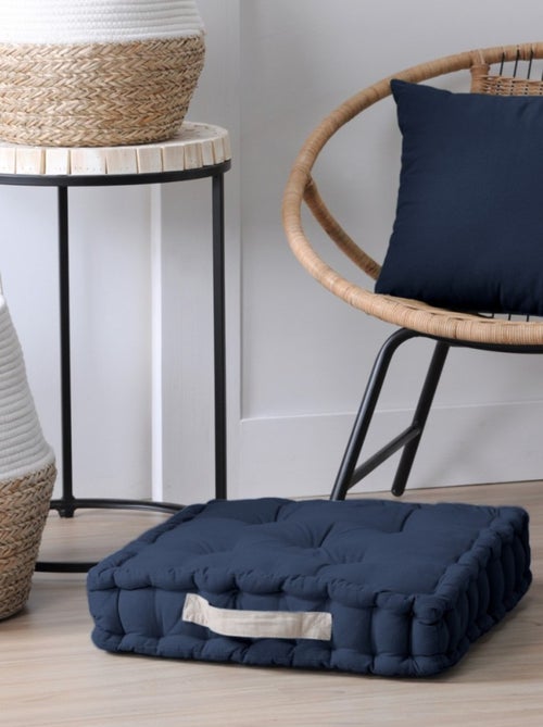 Coussin de sol 45x45x10cm marine et lin 100% coton - Kiabi