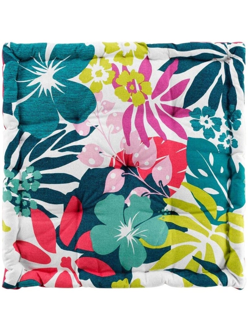 Coussin de sol 60x60x10 cm coton imprimé/uni Hawai Bleu - Kiabi