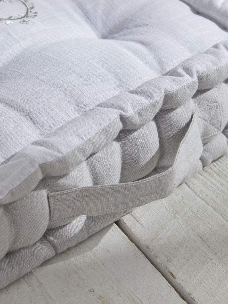 Coussin de sol avec broderies coton uni CHARME Gris clair - Kiabi