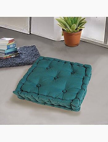 Coussin de sol bicolore capitonné super épais 10cm, Kaki / Imprimé Floral Kaki