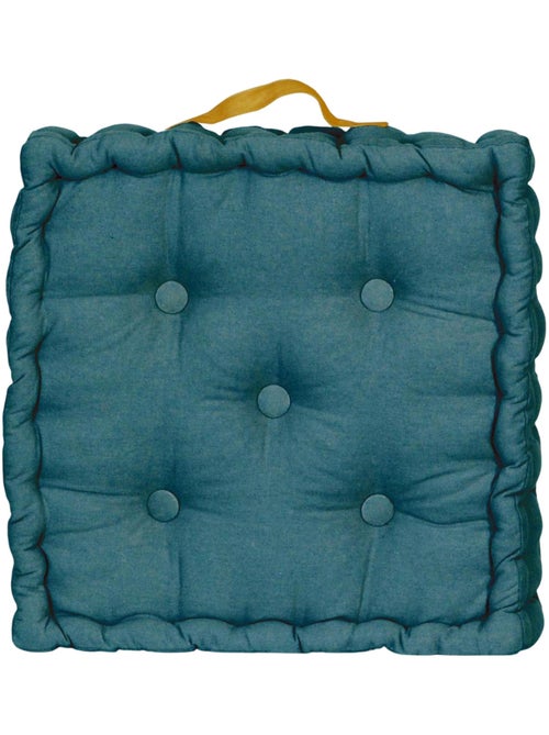 Coussin de sol bicolore capitonné super épais 10cm, Bleu Canard / Anse Moutarde - Kiabi Coussin de sol bicolore capitonné super épais 10cm, Bleu Canard / Anse Moutarde - Kiabi