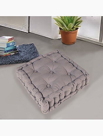 Coussin de sol bicolore capitonné super épais 10cm, Kaki / Imprimé Floral Kaki