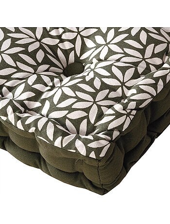 Coussin de sol bicolore capitonné super épais 10cm, Kaki / Imprimé Floral Kaki