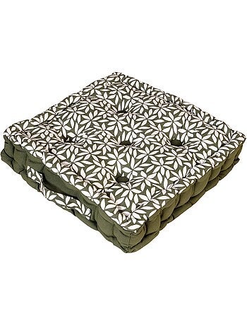Coussin de sol bicolore capitonné super épais 10cm, Kaki / Imprimé Floral Kaki