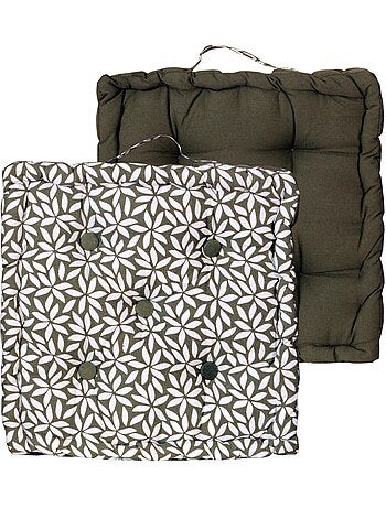 Coussin de sol bicolore capitonné super épais 10cm, Kaki / Imprimé Floral Kaki