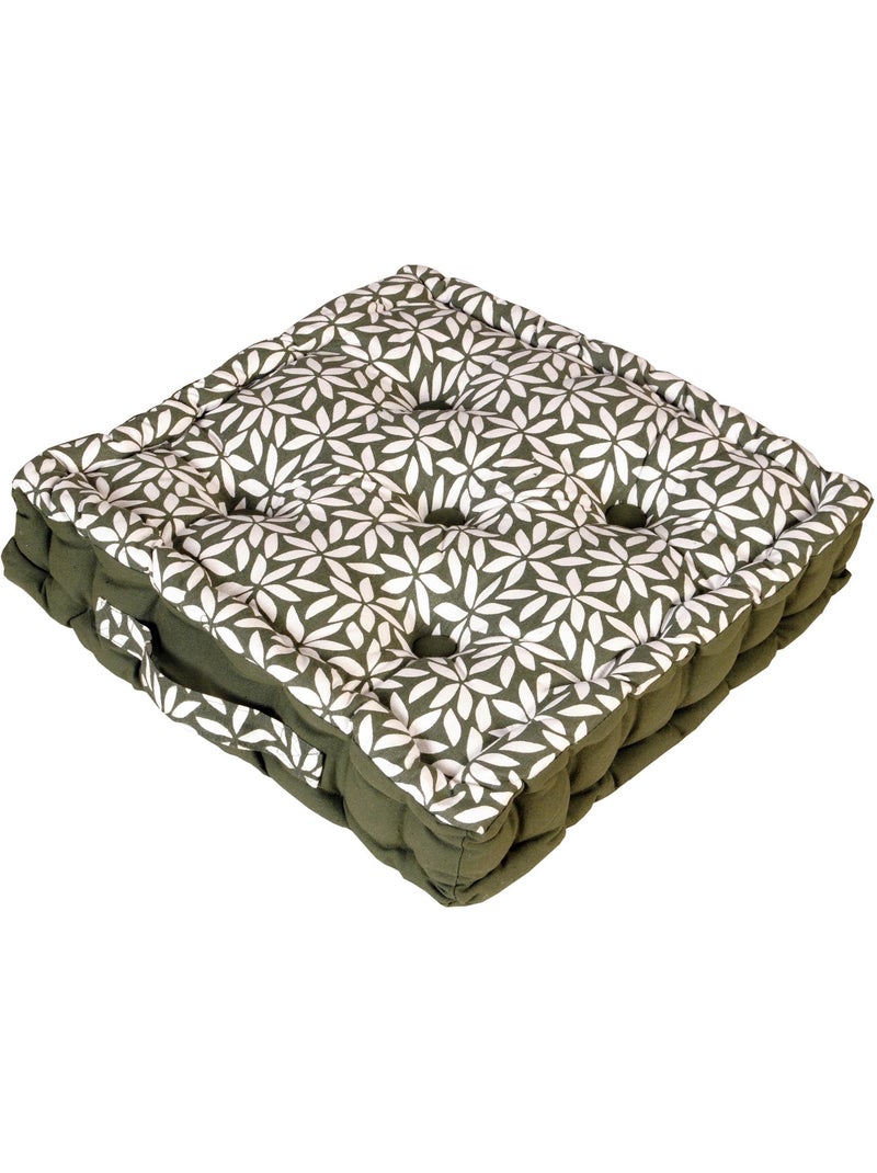 Coussin de sol bicolore capitonné super épais 10cm, Kaki / Imprimé Floral Kaki Kaki - Kiabi