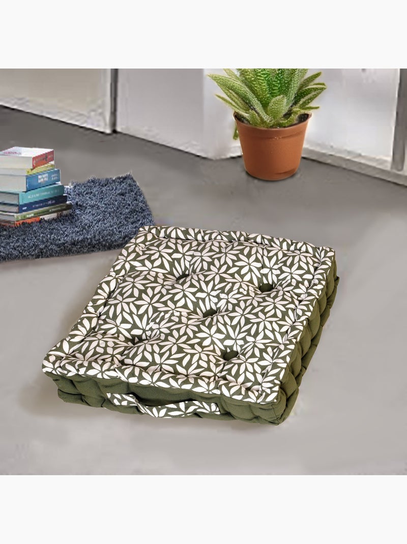 Coussin de sol bicolore capitonné super épais 10cm, Kaki / Imprimé Floral Kaki Kaki - Kiabi
