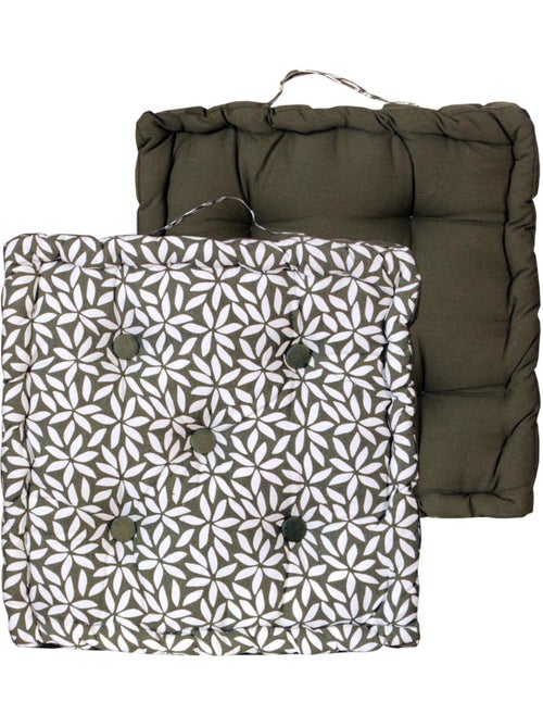 Coussin de sol bicolore capitonné super épais 10cm, Kaki / Imprimé Floral Kaki - Kiabi Coussin de sol bicolore capitonné super épais 10cm, Kaki / Imprimé Floral Kaki - Kiabi