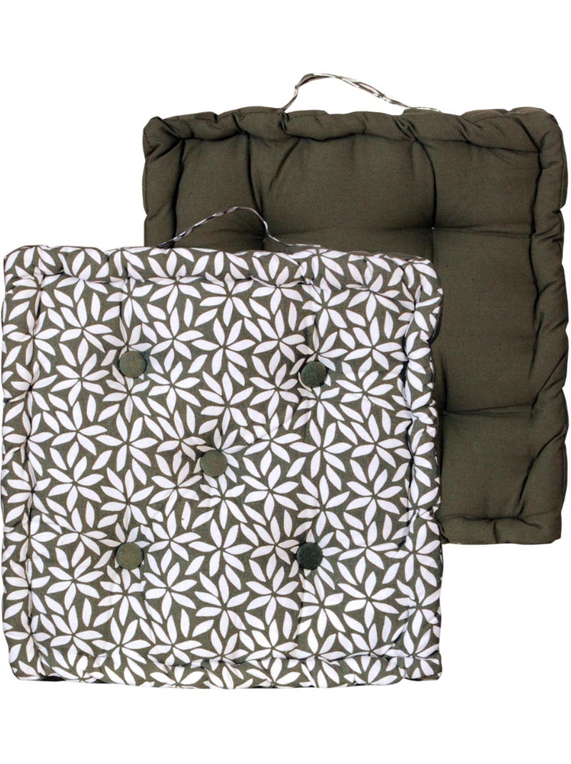 Coussin de sol bicolore capitonné super épais 10cm, Kaki / Imprimé Floral Kaki Kaki - Kiabi