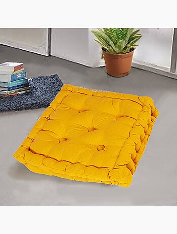 Coussin de sol bicolore capitonné super épais 10cm, Kaki / Imprimé Floral Kaki