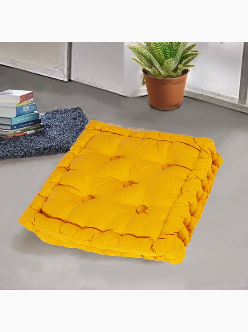 Coussin de sol bicolore capitonné super épais 10cm, Moutarde / Anse Bleu Canard Jaune moutarde - Kiabi