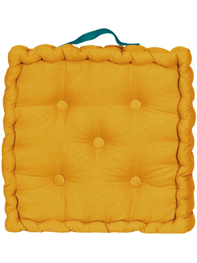 Coussin de sol bicolore capitonné super épais 10cm, Moutarde / Anse Bleu Canard Jaune moutarde - Kiabi