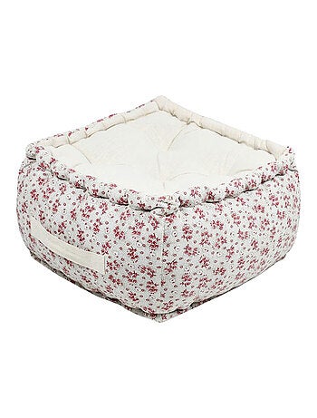 Coussin de sol écru avec petites fleurs roses – 40 cm