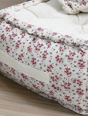 Coussin de sol écru avec petites fleurs roses – 40 cm