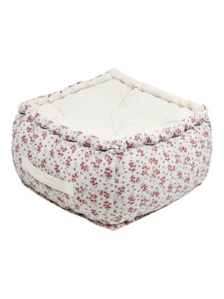 Coussin de sol écru avec petites fleurs roses  40 cm