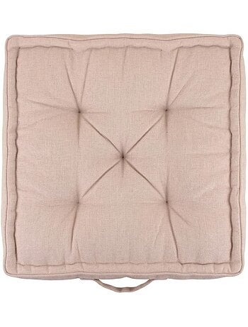 Coussin de sol effet lin déperlant & anti-uv beige 60x60cm