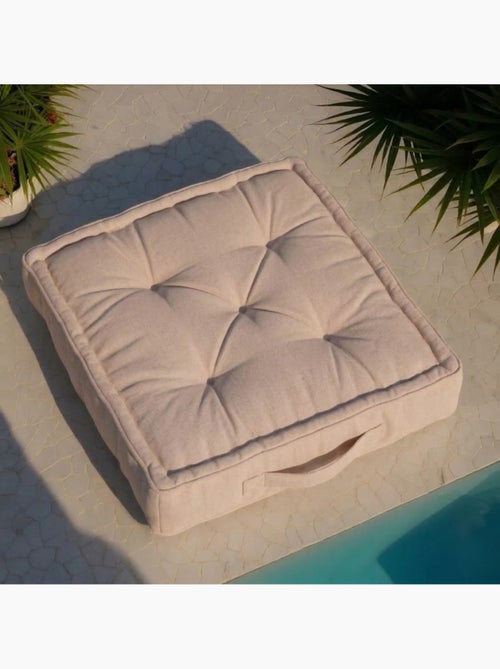 Coussin de sol effet lin déperlant & anti-uv beige 60x60cm - Kiabi Coussin de sol effet lin déperlant & anti-uv beige 60x60cm - Kiabi