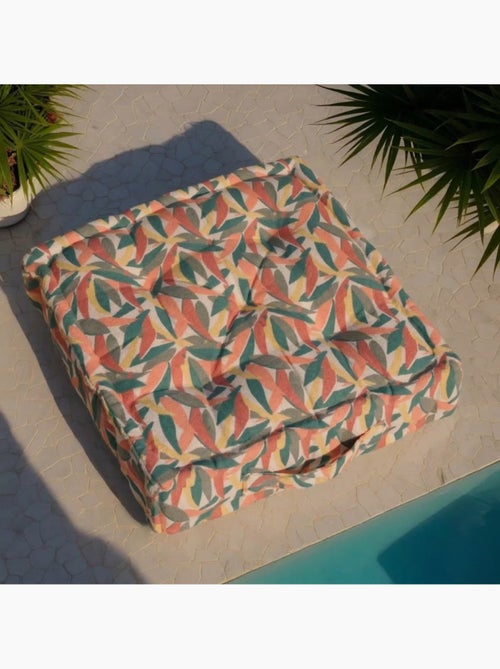 Coussin de sol effet lin déperlant & anti-uv imprimé coloré 60x60cm - Kiabi