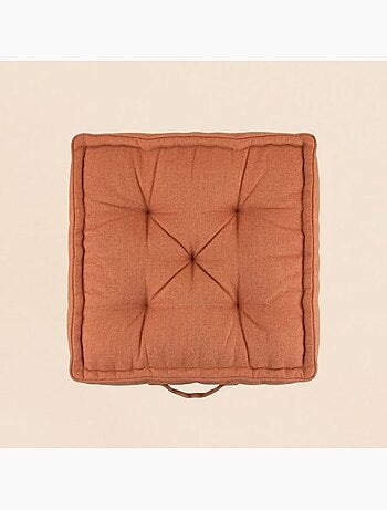 Coussin de sol effet lin déperlant & anti-uv terracotta 60x60cm
