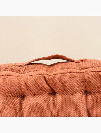 Coussin de sol effet lin déperlant & anti-uv terracotta 60x60cm