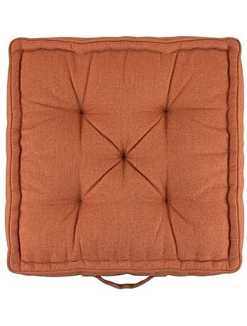 Coussin de sol effet lin déperlant & anti-uv terracotta 60x60cm