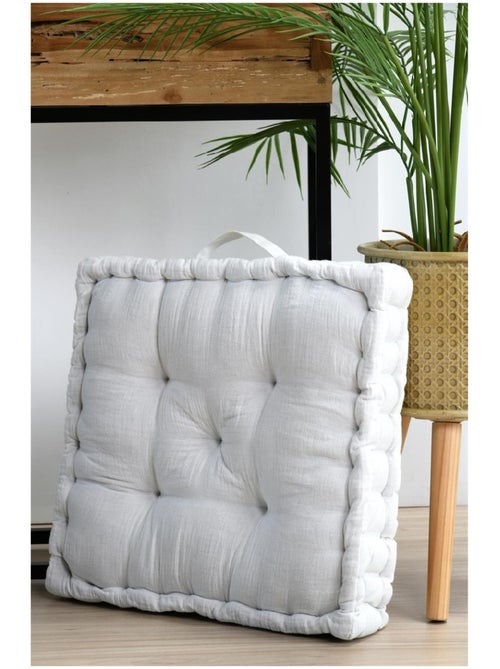 Coussin de sol en gaze de coton Pop color 45x45cm ecru - Kiabi