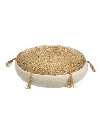 Coussin de sol en jute et pompons