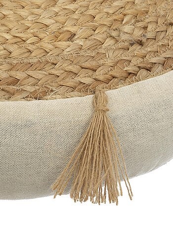 Coussin de sol en jute et pompons