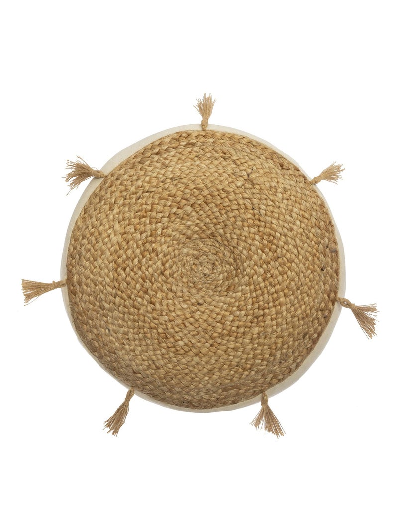 Coussin de sol en jute et pompons Beige - Kiabi